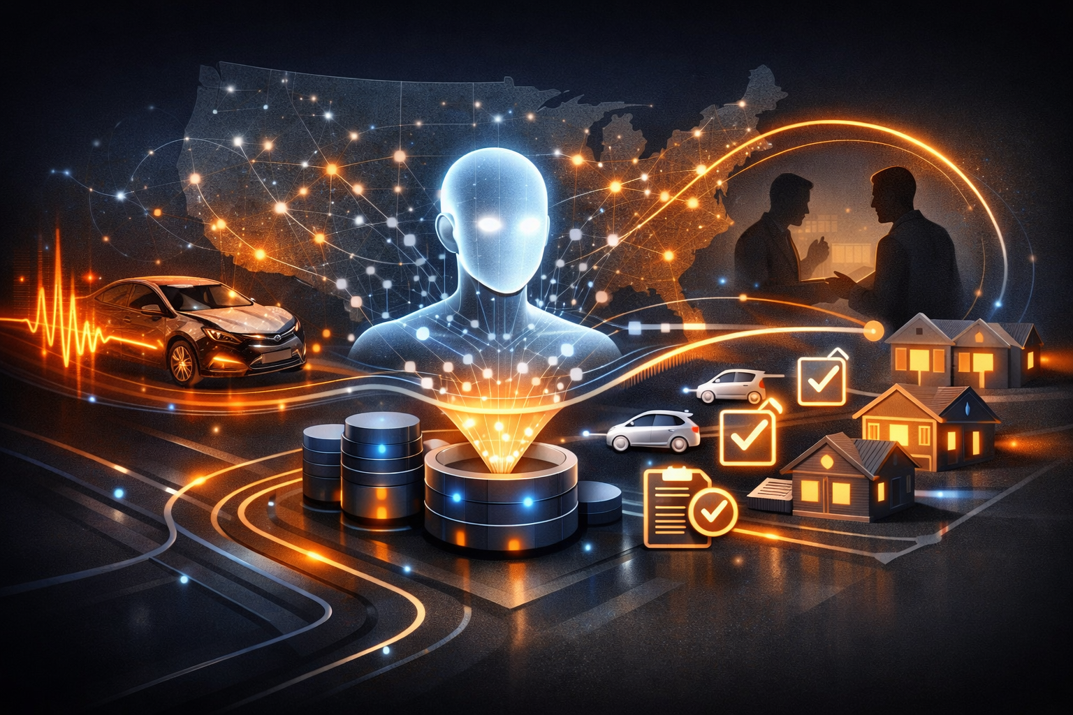 Editorial abstract cover for Travelers Expands AI-Powered Claims Processing Nationwide with OpenAI, showing a ai and claims-processing update as connected infrastructure signals