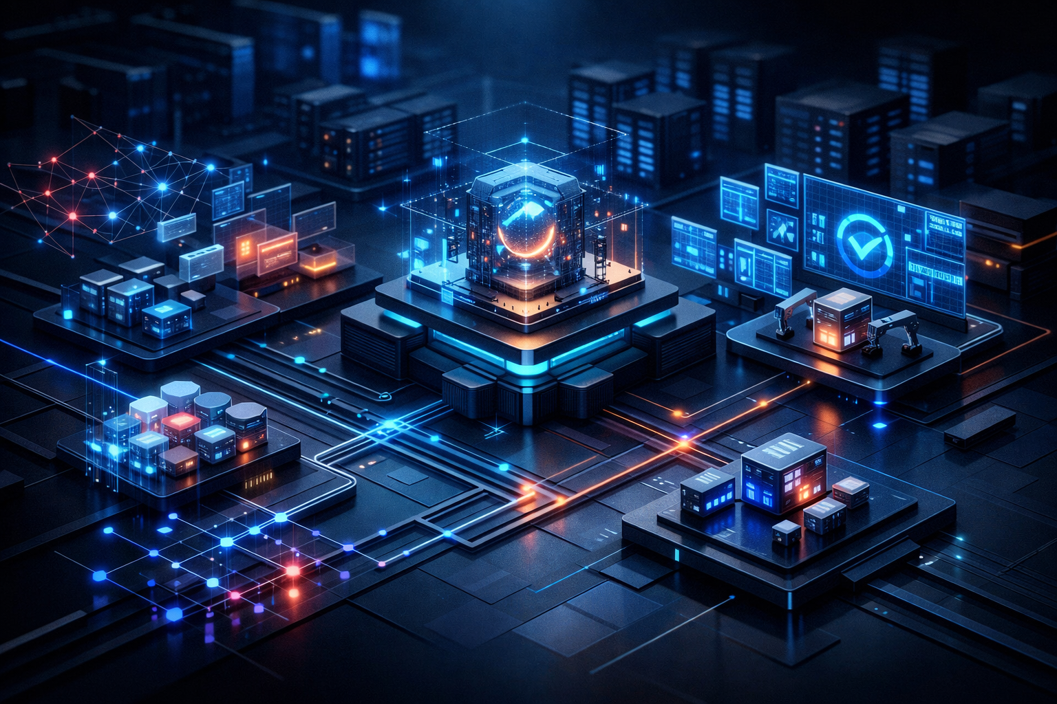 Editorial abstract cover for Agent Development Is Becoming a Governed Engineering Lifecycle, showing a cloudflare and ai update as connected infrastructure signals