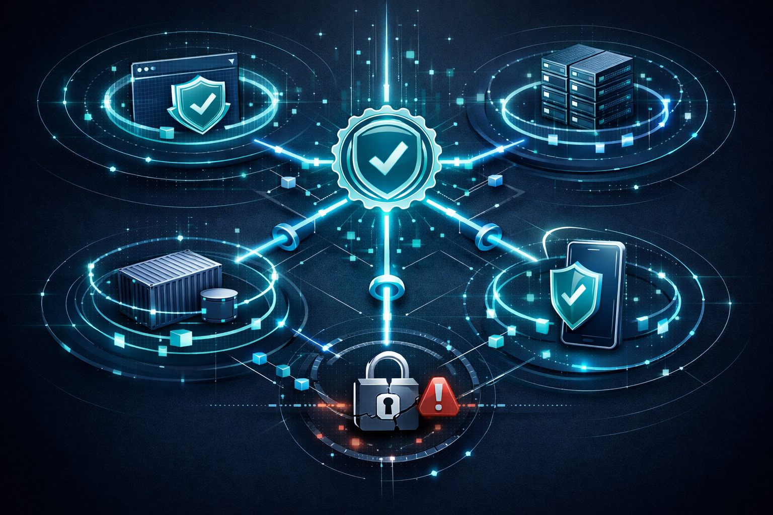 Editorial abstract cover for A Browser Update Does Not Patch Every Trust Store, showing a security and TLS update as connected infrastructure signals