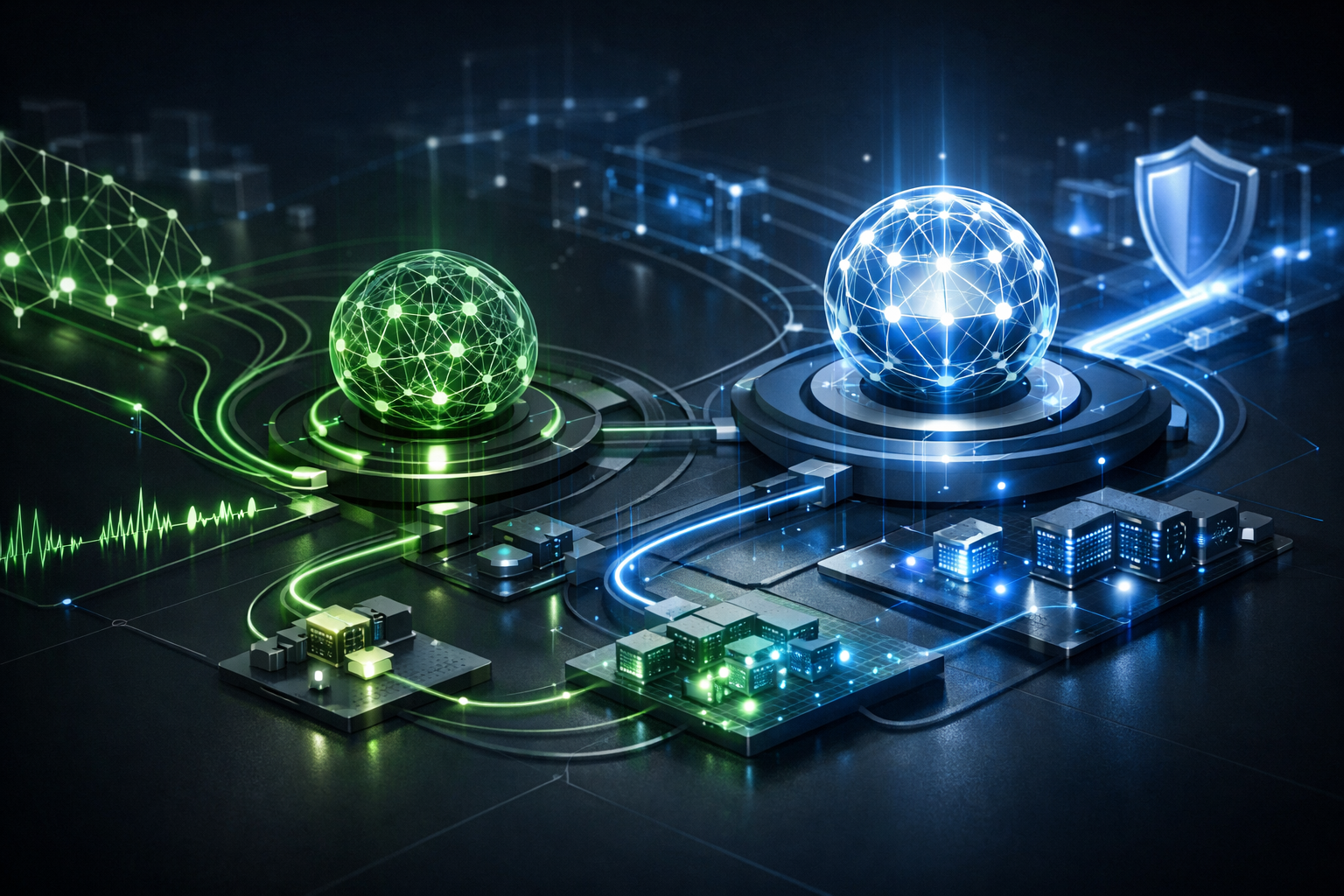 Editorial abstract cover for Open-Weight Models Signal a Shift in Production AI Economics, showing a ai and open-weight-models update as connected infrastructure signals