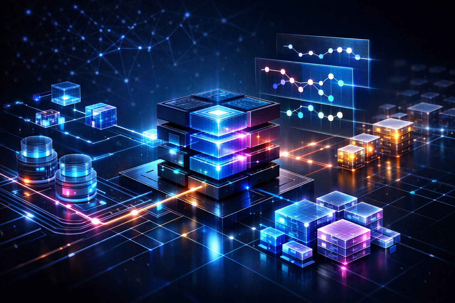 Editorial abstract cover for Git 2.55: Enhancements in Repository Maintenance, showing a git and version-control update as connected infrastructure signals
