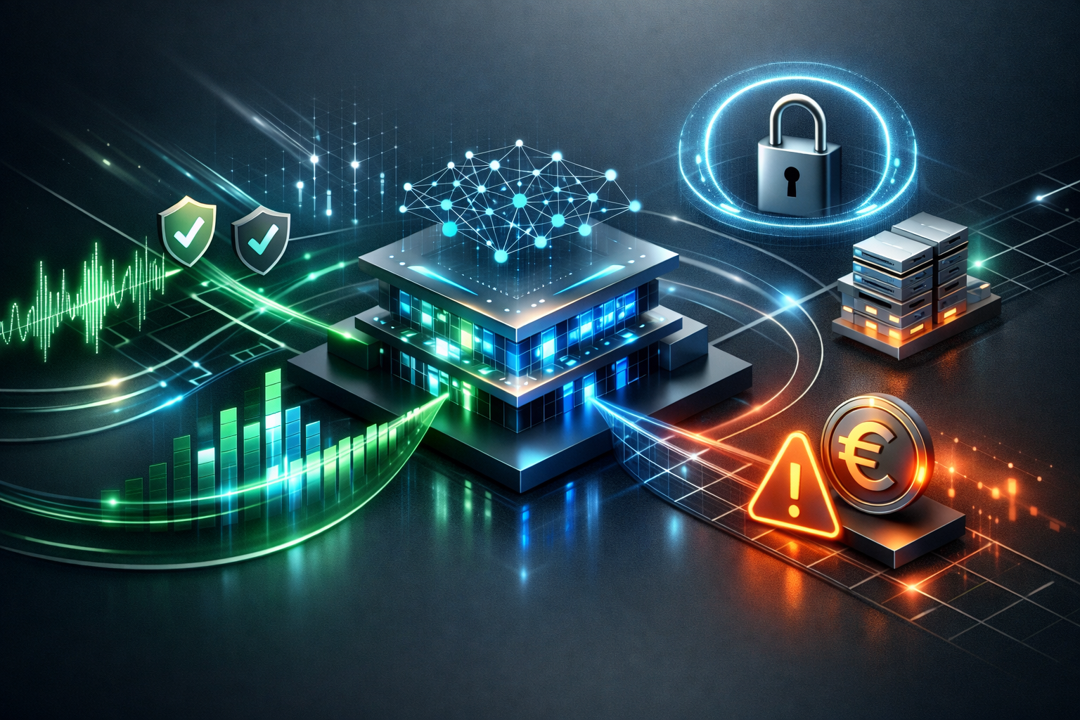 Editorial abstract cover for Europe Continues Operationalizing Digital Governance, showing a digital-governance and digital-services-act update as connected infrastructure signals