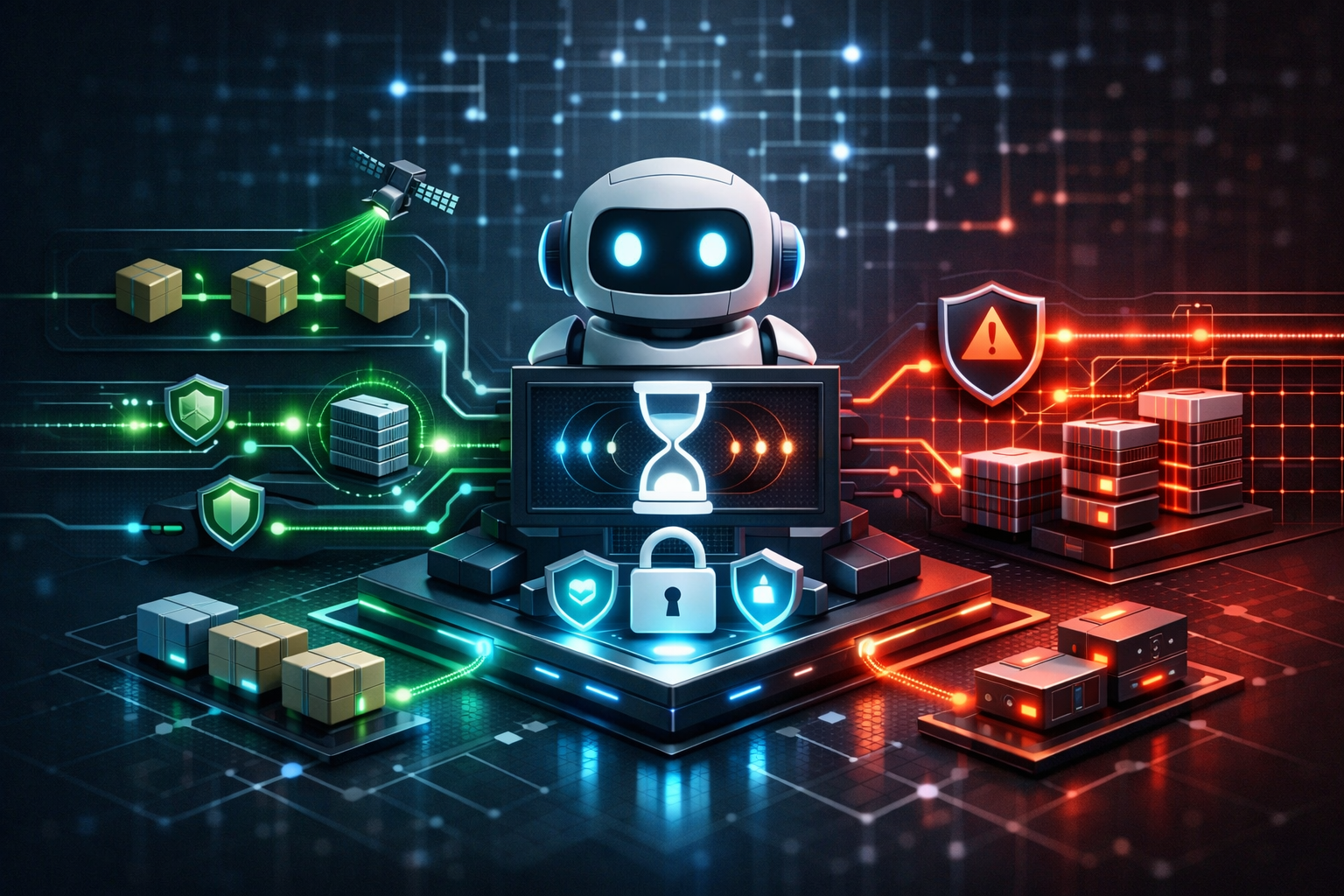 Editorial abstract cover for Dependabot’s Cooldown Adds a New Layer to Supply Chain Defense, showing a supply-chain-security and dependabot update as connected infrastructure signals
